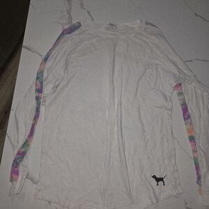 PINK Victoria's Secret White Long Sleeve with Colorful Sleeve Accents